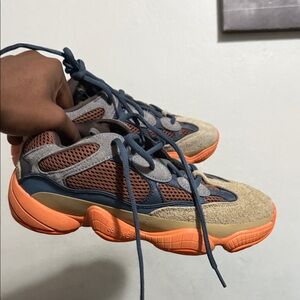 Yeezy Kids Sneakers in Orange, Blue, and Tan
